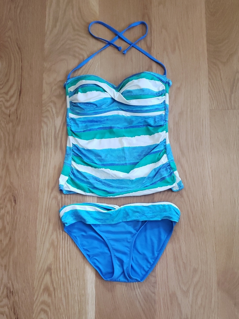 Skye Blue & Green Stripe Tankini Swim Set